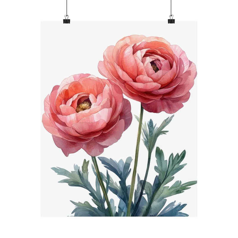 Boho Hot Pink Ranunculus Flower Art Print Poster, Minimalist Floral Wall Art 2