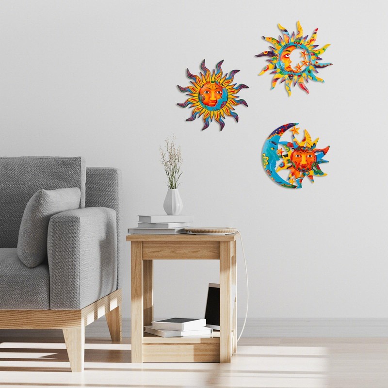 3 Pack Sun and Moon Wall Decor, Hanging Sun Moon & Stars Metal Wall Art, Sun ... gallery
