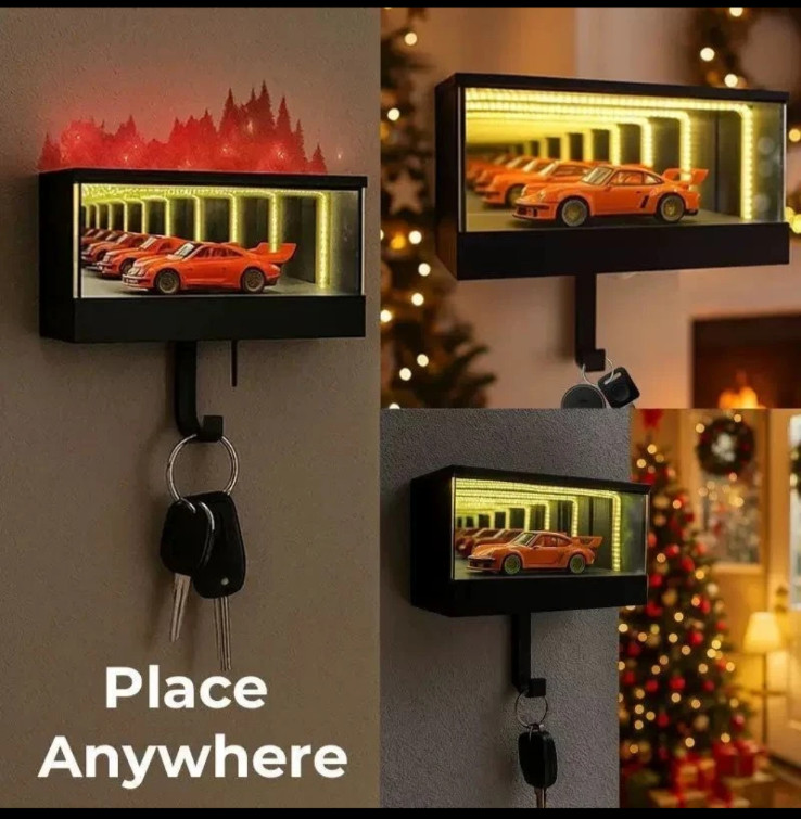 Key Holder for Wall, Infinity Garage Key Hanger with LED Lights, Mirrored Key gallery