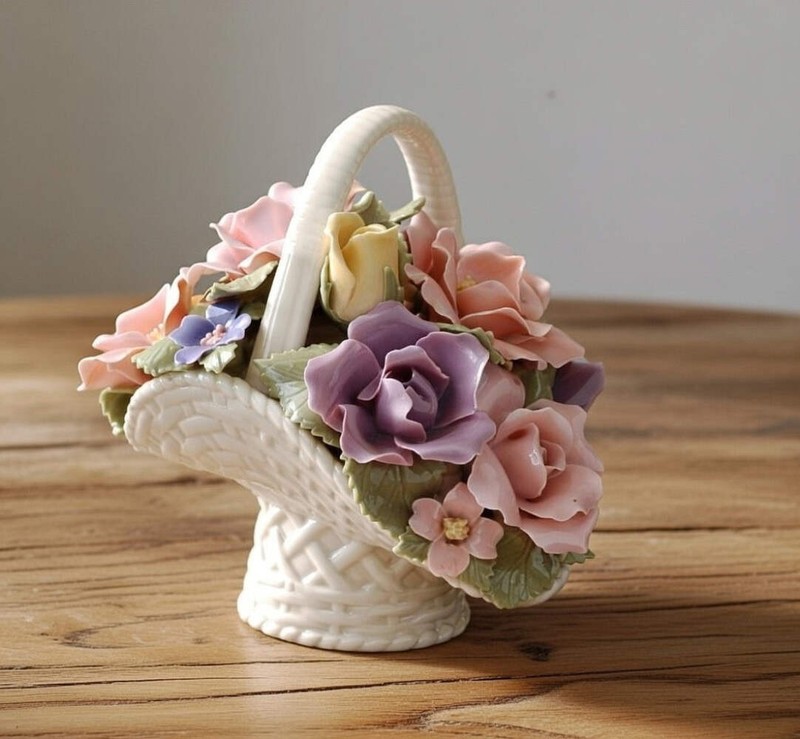Hand Crafted Ceramic Roses Flower Basket, Home Décor, Gift for Her, Gift for Mom