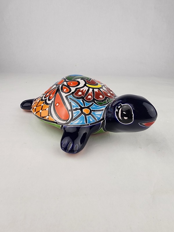 Blue Talavera Style Turtle Figurine 9.5" Mexican Ceramic Folk Art Decor gallery