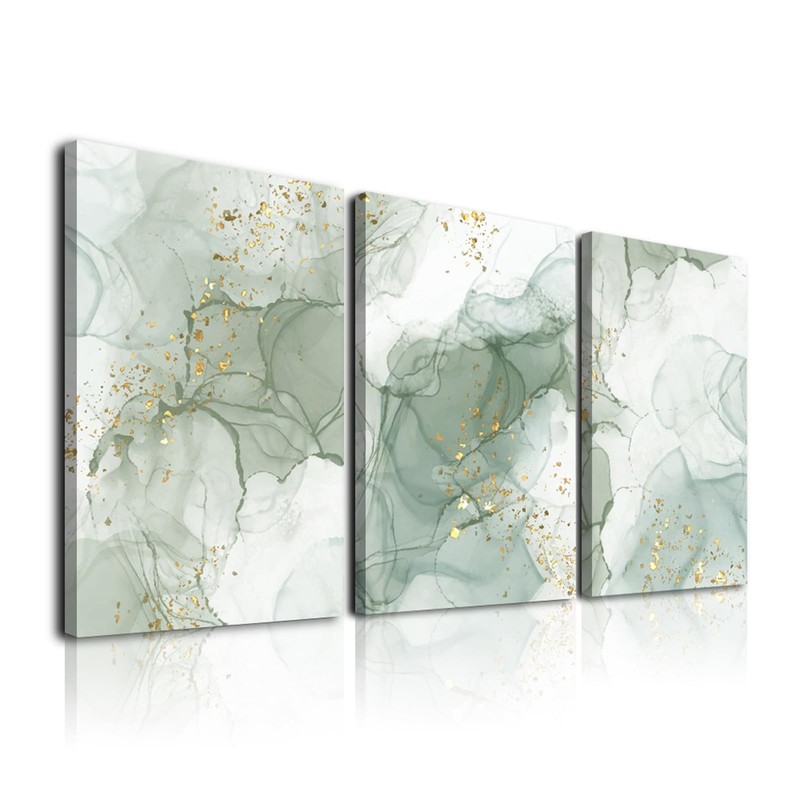 Sage Green Wall Art Set of 3,Abstract Green Wall Decor Living Room,Minimalist…