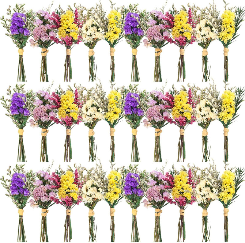 30 Pcs Mini Dried Floral Bouquets with Stem for Vase, Wedding, DIY Decor gallery