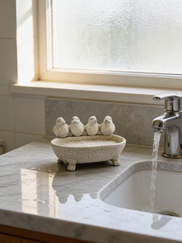 Vintage Crackle Glaze 4 Birds Trinket Dish Soap Holder Planter Made In China