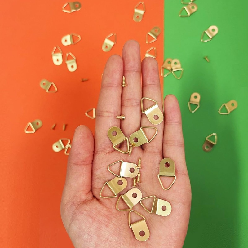 100 Pieces Small Triangle Ring Steel Picture Hangers with 100 Gold gallery