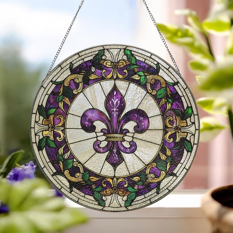 7.87 Inch Louisiana Fleur De Lis Acrylic Stained Glass Suncatcher Window Decor