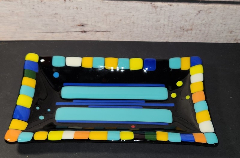One Of A Kind Fused Art Glass Trinket Dish Bowl Plate Bright Colors Unique Find gallery