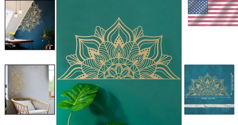 Large Metal Mandala Wall Art Gold - 44" Unique Lotus Decor gallery