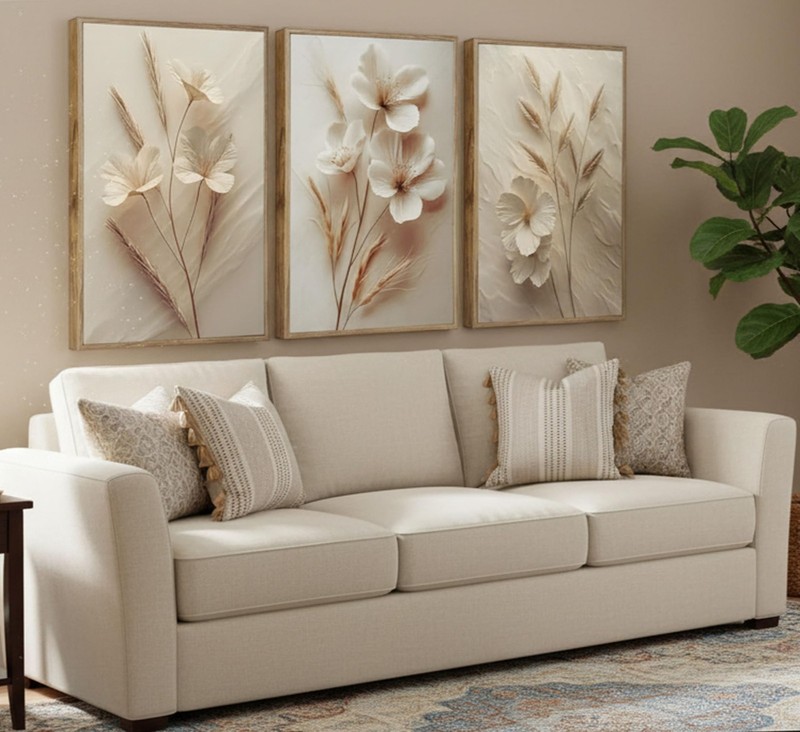 3Pcs Neutral Beige Floral Botanical Poster Wall art Modern Simple Texture Flo... gallery