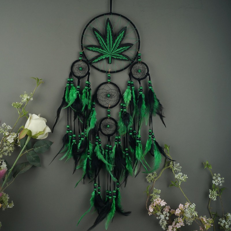 Weed Embroidered Dream Catcher Leaf Weed Gifts for Women Men Room Bedroom Decora