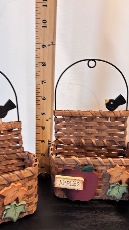 3 Vintage Wall Basket Set Apple Bird Kitchen Decor Wicker Woven Farmhouse gallery