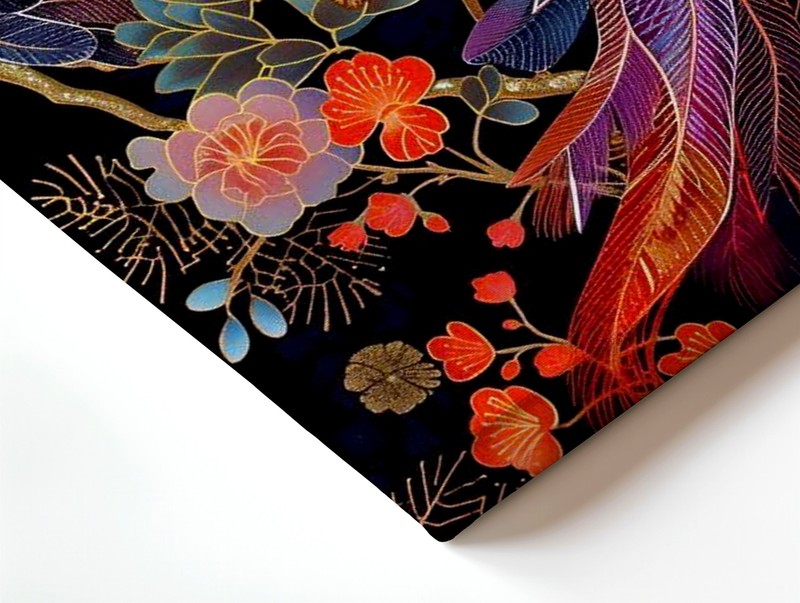 Wall Art Colorful Exotic Birds Floral Black Background Canvas Print Modern Decor gallery