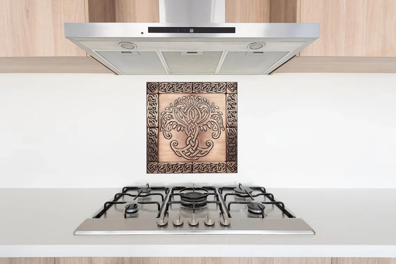 Real Copper Backsplash Celtic tree of life with hearts – Set of 13 Tiles