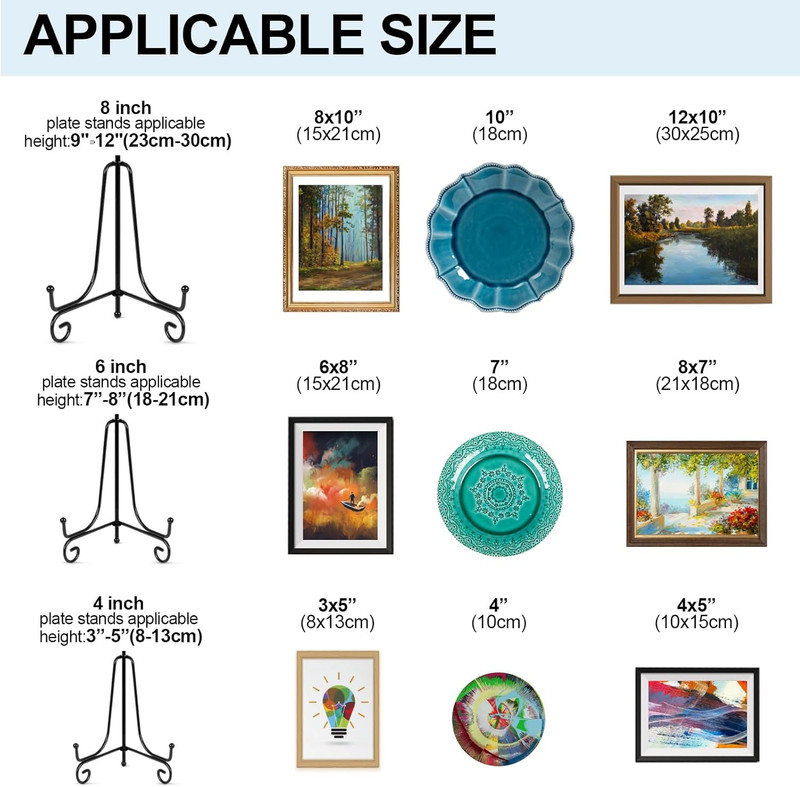6 Pack Plate Stands for Display (4 Inch, 6 Inch, 8 Inch), Plate Holder 3 Size Pi gallery