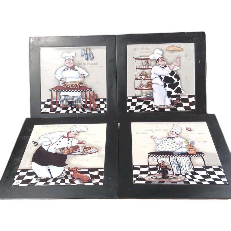 Dena Marie Ceramic Wall Tile Fat Italian Chef Set Of 4 — 8 In x 8 In Square