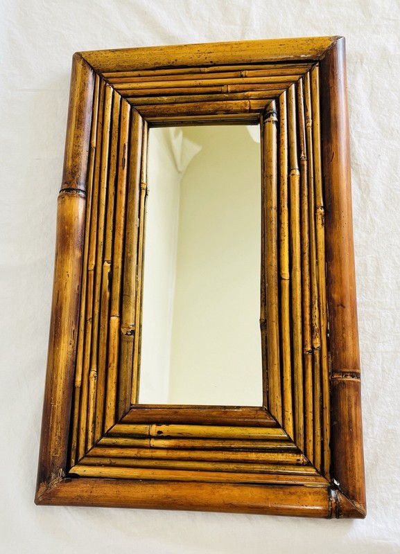 Vintage Bamboo Mirror Rectangular Shape Boho Coastal Chic Style
