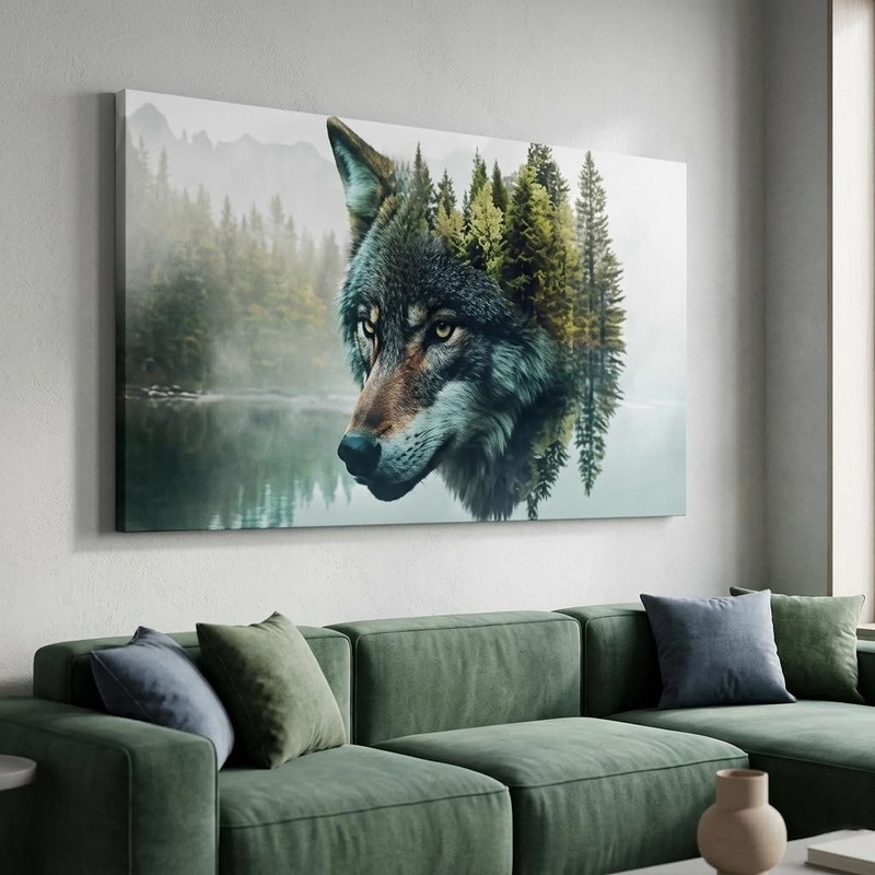 Canvas Wall Art Wolf – Modern Landscape Paintings for Living Room, Bedroom Wa…