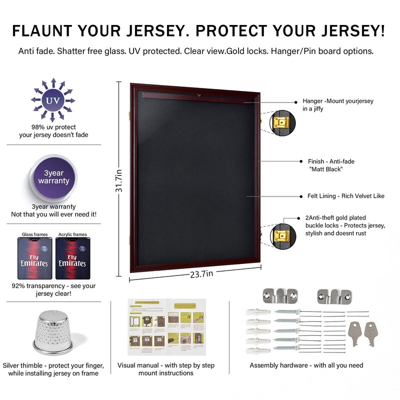 Football Jersey Display Frame Case Lockable Large Sport Shadow Box UV Protection gallery