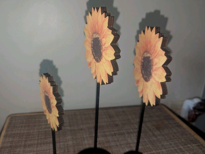 Set Of 3 Sunflower 11", 10-1/2", 7-12" Tall Wooden Table Decorations gallery