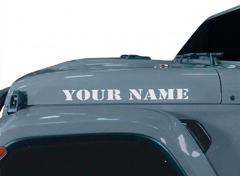 Custom Jeep Name Hood Military Distressed font Fits all Jeeps 2 color 25in gallery