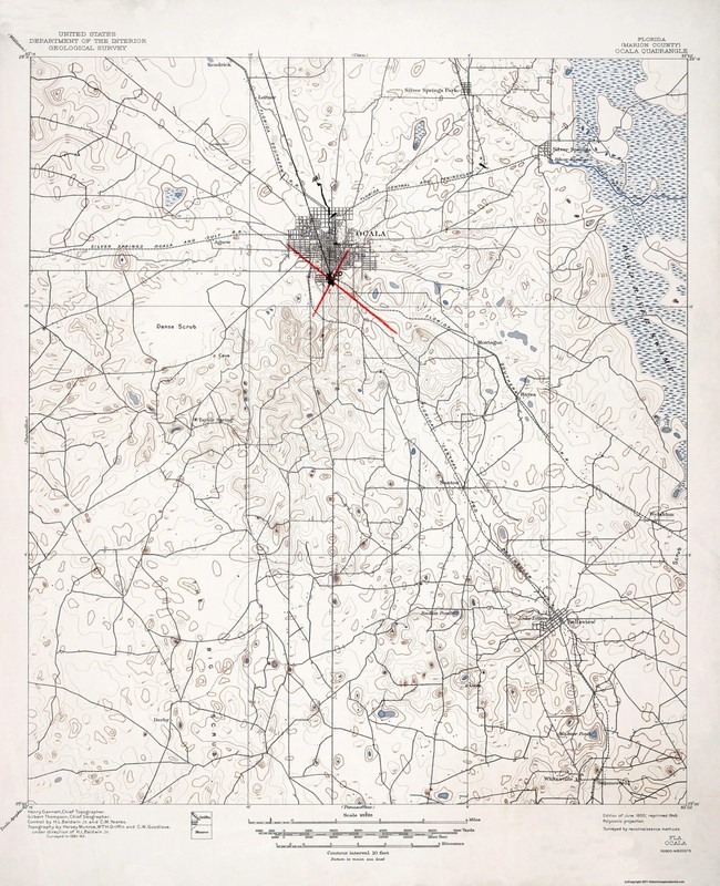 Topographical Map – Ocala Florida Quad – USGS 1895 – Vintage Wall Art