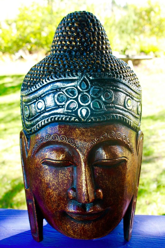 Sublime Buddha Mask Wall sculpture Hand Carved Wood Balinese art Handmade Red gallery
