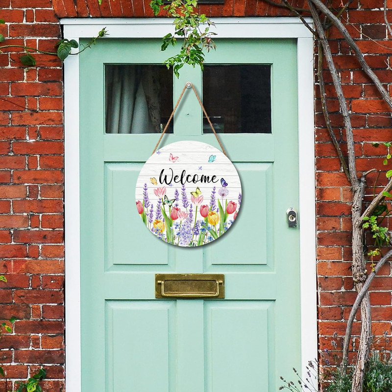 Welcome Spring Summer Tulip Flower Front Door Sign Spring Door Decorations Flora gallery