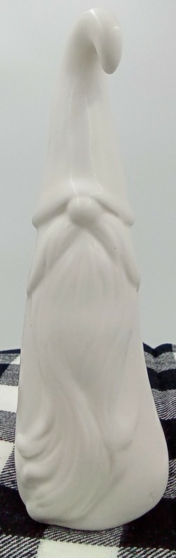 Gnome Figurine Statute White Dolomite Ceramic Carved Detail Curved Hat Beard 8″