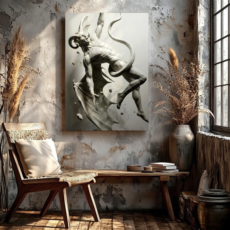 Wall Art Fantasy Demon Statue Print Monochrome Winged Devil Figure Poster Print gallery