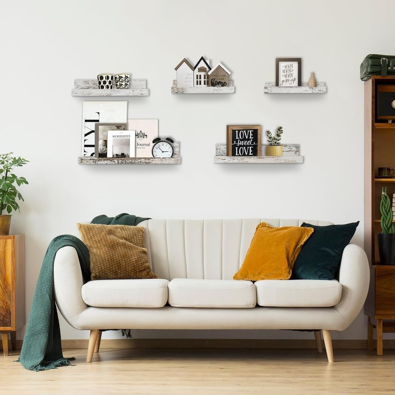 Rustic Shelves Wall-Mounted Distressed White - Farmhouse Wall Shelves 15.8 in… gallery