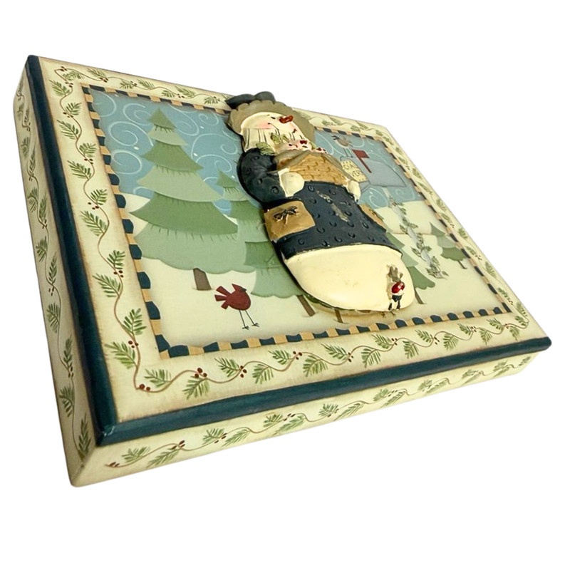 Vintage Christmas Snowman Wall Plaque Gift Box Cover 3D Resin Holiday Primitive gallery
