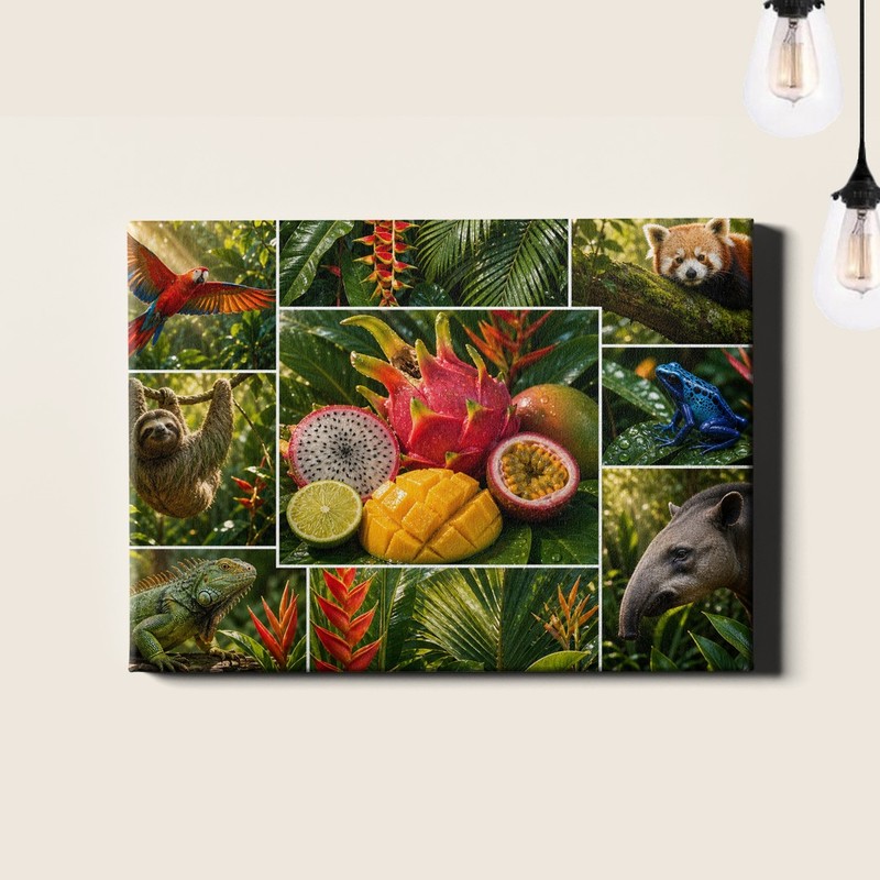 Tropical rainforest wildlife grid collage Wall Art