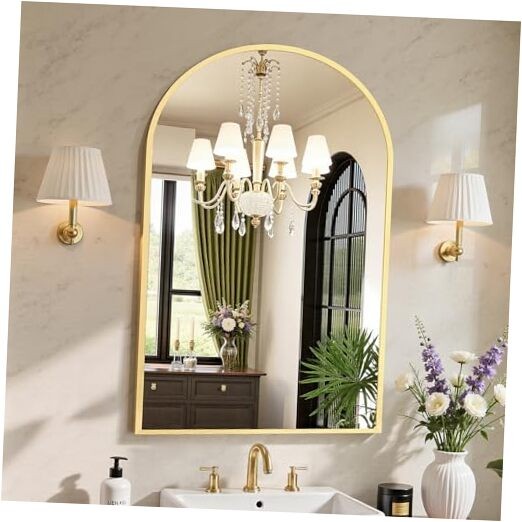 24″x36″ Arched Bathroom Mirrors for Wall, Bathroom Mirrors 36″L x 24″W Gold