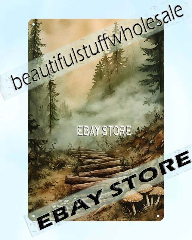 Mountain Trail Tin Sign Pines wanderlust art rustic posters