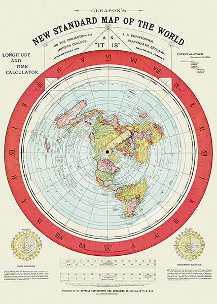 1892 – Flat Earth Map – Gleason’s New Standard Map Of The World Poster