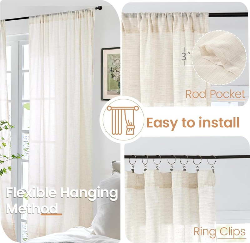 Linen Kitchen Window Curtains Over Sink - 36 Inch Length Cafe Drapes Semi Sheer gallery