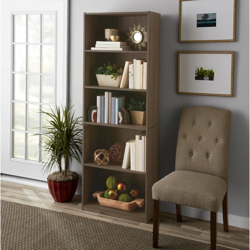 Mainstays 5-Shelf Bookcase with Adjustable Shelves, Rustic Oak gallery