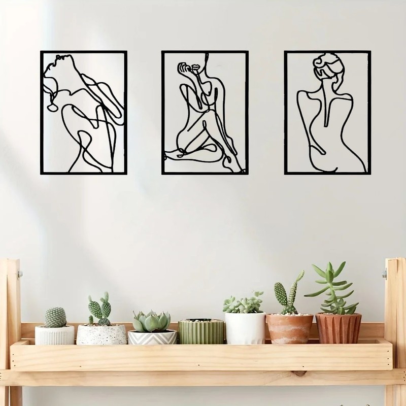 3 Pieces Metal Wall Art Decor 18 Inch Minimalist Modern Abstract Line Home Decor
