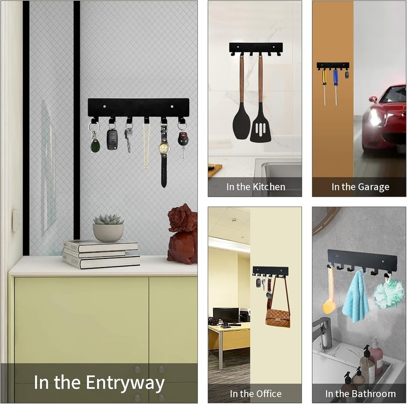 Key Holder for Wall, Key Hooks with 6 Hooks, Wall Mounted Key Holder for Hall... gallery