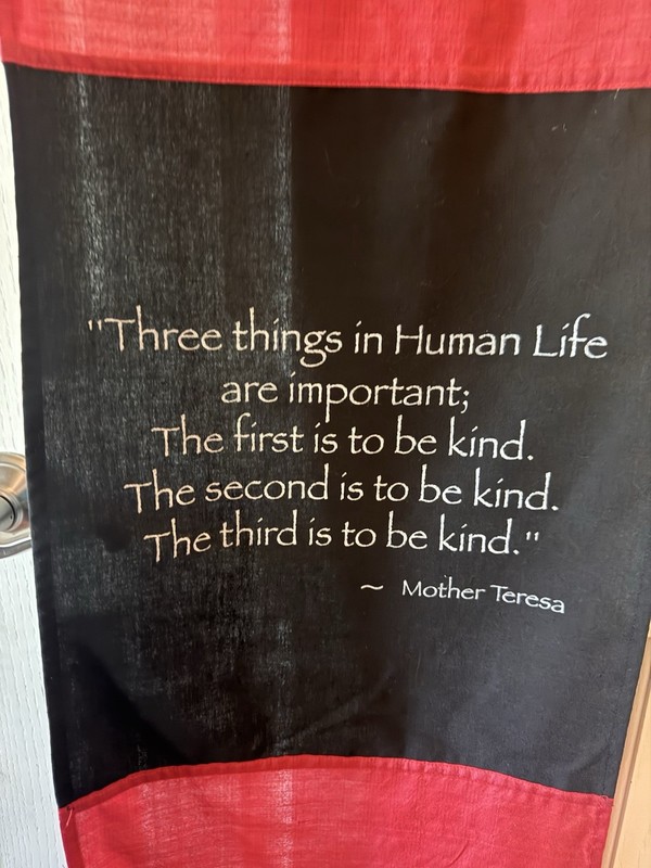 Hanging Fabric Sign With Chinese Characters And Kindness Quote, Red And Black gallery