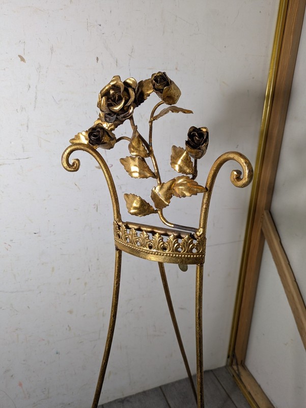 Vintage Italian Regency Florentine Gold Gilt Metal Display Easel Stand Floral gallery