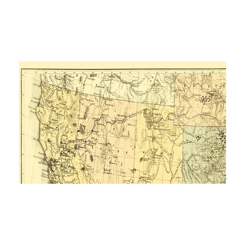 Railroad Map - Union Pacific Eastern Connections - Keeler 1867 - Vintage Wall gallery