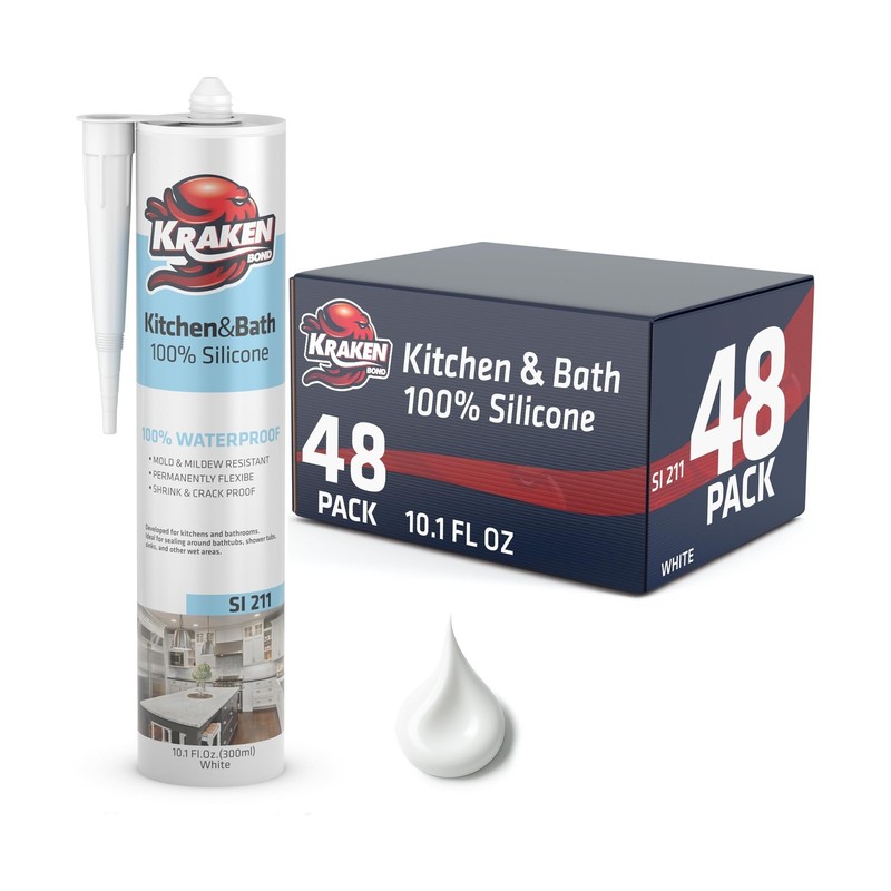 Kraken Bond Premium Kitchen and Bathroom Silicone Caulk White – (2×10.1 fl.oz…