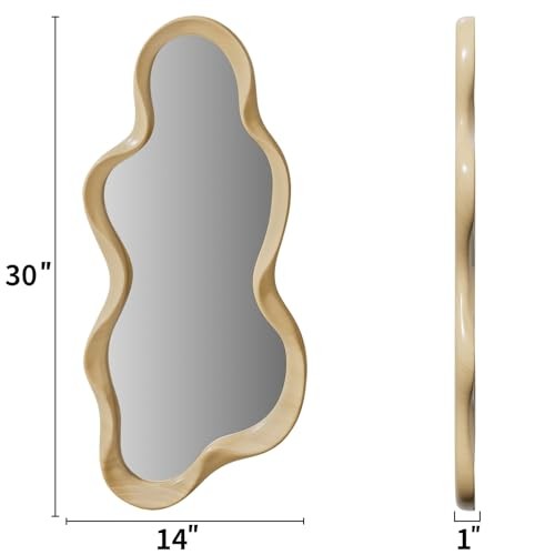 Irregular Wall Mirror, Wooden Framed Wall Asymmetrical Wavy 30"L x 14"W Natural gallery