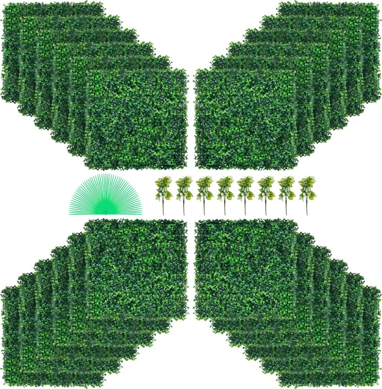 24pcs 20" X 20" Grass Wall Artificial Boxwood Panels Boxwood Hedge UV for Fence