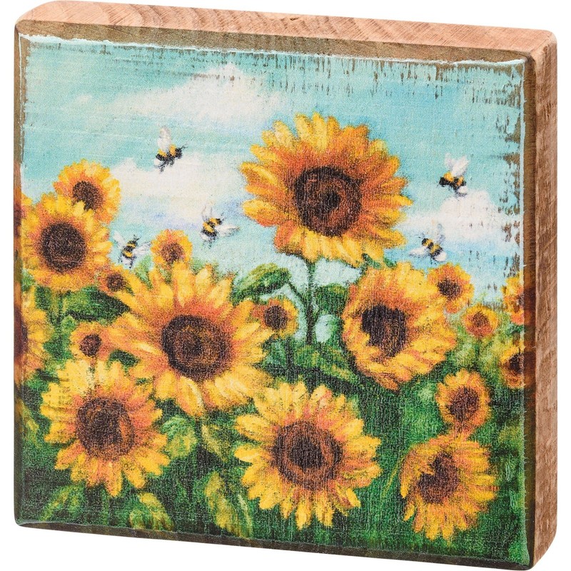 Primitives by Kathy Sunflowers Block Sign Home Decor Tier Tray Spring Summer