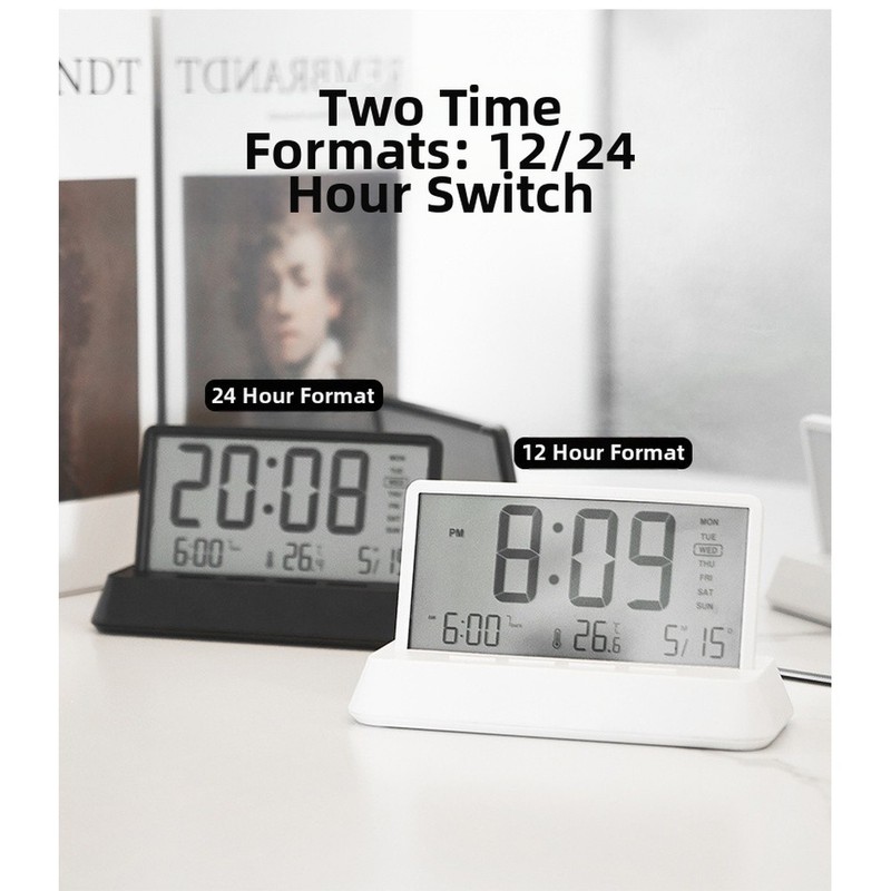 Snooze Alarm Digital Alarm Clock Compact Desk Size Time Date Week Display gallery