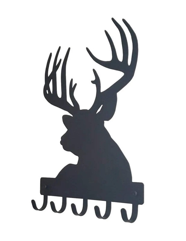 Deer Buck Head Metal wall art Key Rack Holder Hanger 5 Hooks Made USA
