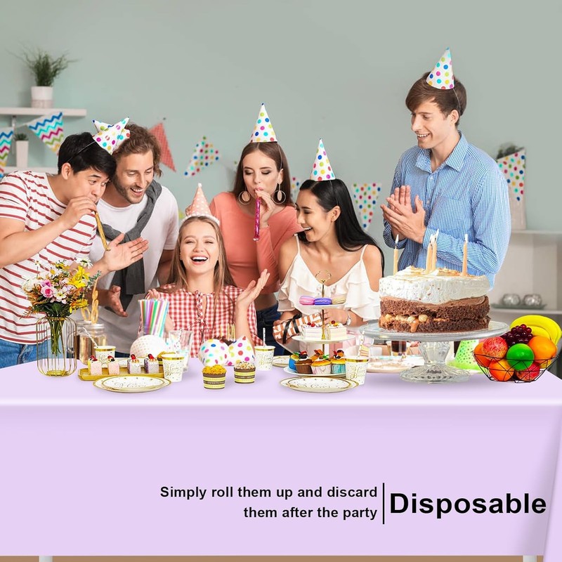 6 Pack Disposable Light Purple Tablecloth, Rectangular Lavender Plastic Table gallery