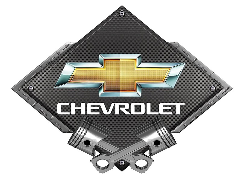 Chevrolet Bowtie Crossed Pistons Carbon Fiber Metal Sign 25×19″ inches